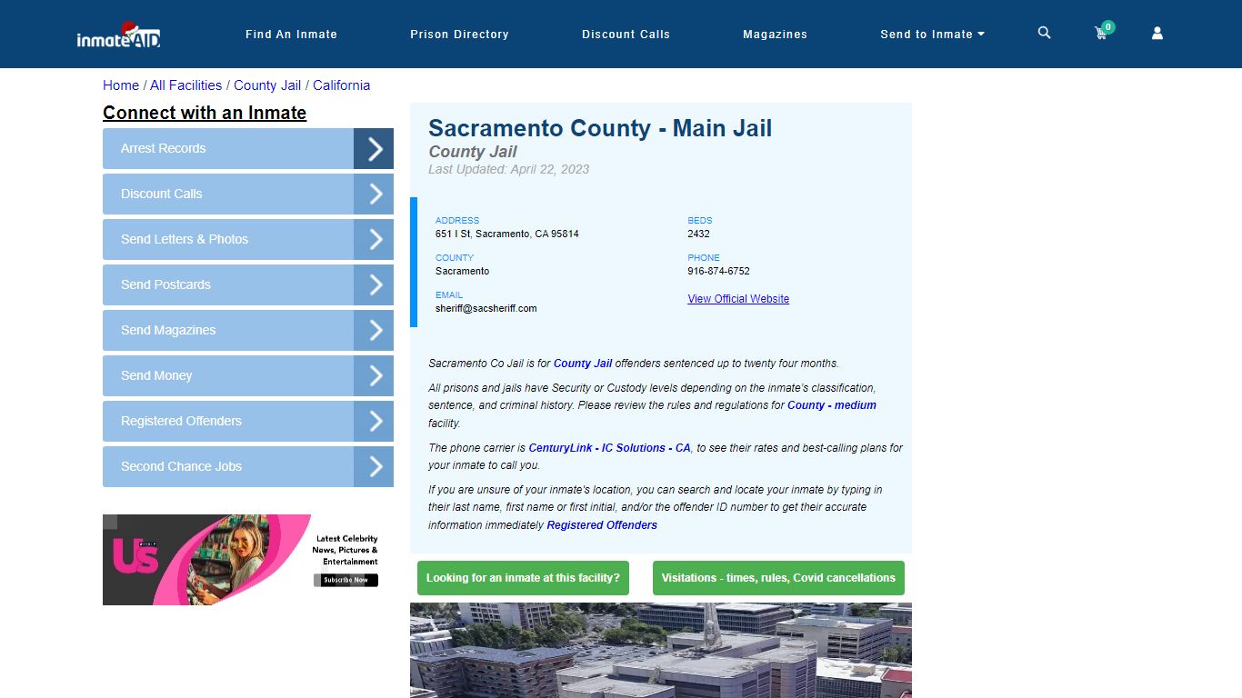 Sacramento County - Main Jail - Inmate Locator - Sacramento, CA